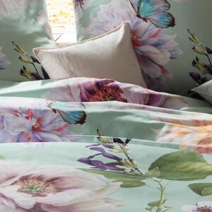 Fleuresse Mako-Satin Bettwäsche 135x200 Blüten Schmetterlinge mint 114275-05 EAN:4043202624533