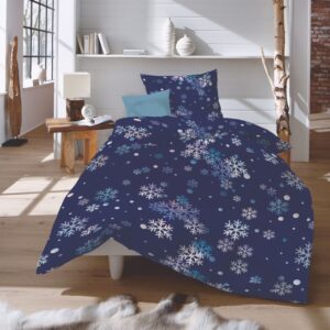 Fleuresse Aspen Biber Bettwäsche 135x200 Eiskristalle Schnee blau 434375-02 EAN:4043202652666