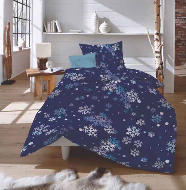 Fleuresse Aspen Biber Bettwäsche 155x220 Eiskristalle Schnee blau 434375-02 EAN:4043202652680