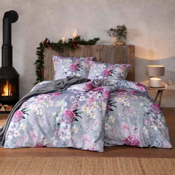 Estella Kuschel Flanell Bettwäsche 135x200 Romantica silber Blüten flieder 44... EAN:4053912475561