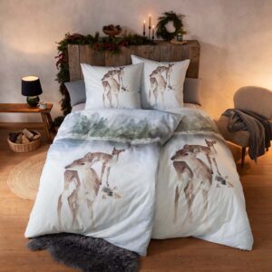 Estella Kuschel Flanell Bettwäsche 135x200 Iceland schnee Rehe Wald Winter 44... EAN:4053912476049