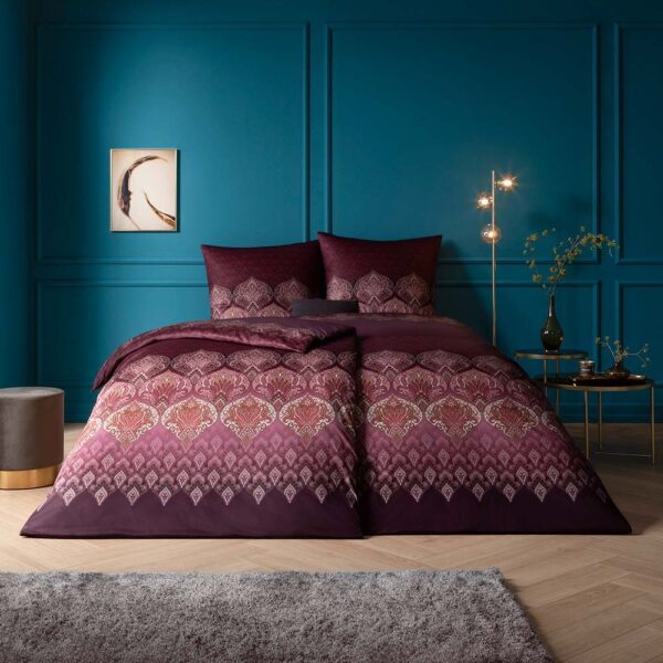 Estella Mako Jersey Bettwäsche 155x220 Sophia aubergine Ornamente 6347-670 EAN:4053912488868