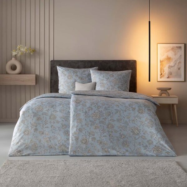 Estella Mako Jersey Bettwäsche 155x220 Valeria graphit Blumen rauchblau 6343-840 EAN:4053912489735