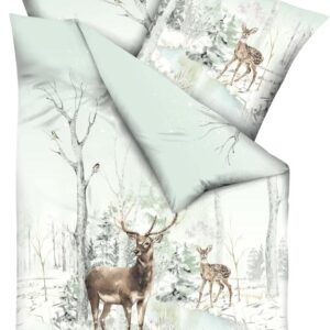 kaeppel Biber Bettwäsche 135x200 Peaceful Hirsch Wald Winter jade 420-523 EAN:4054141167920