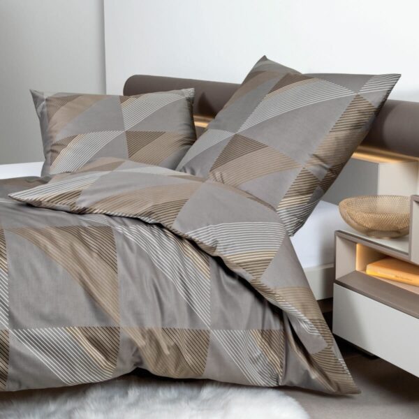 Janine J.D. Mako-Satin Bettwäsche 135x200 Rauten Dreieck taupe braun 87065-07 EAN:4065334018608