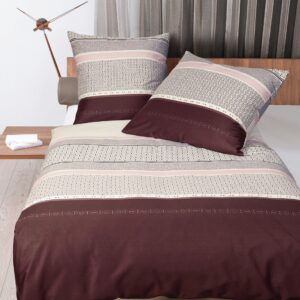 Janine J.D. Mako-Satin Bettwäsche 135x200 Streifen Kreise aubergine 87079-01 EAN:4065334059588