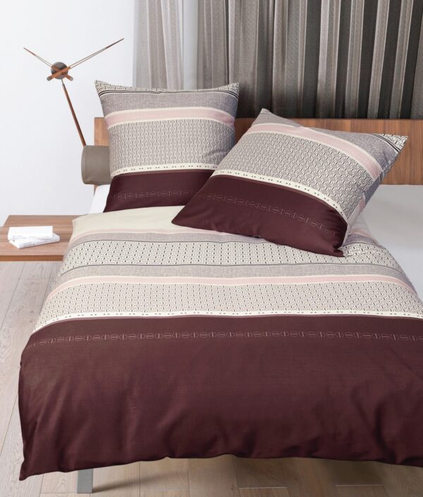 Janine J.D. Mako-Satin Bettwäsche 155x220 Streifen Kreise aubergine 87079-01 EAN:4065334059625