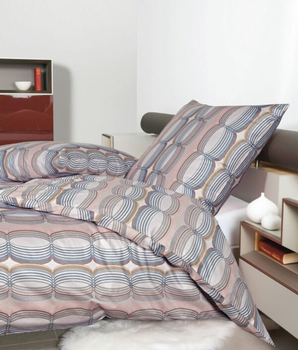 Janine Moments Mako-Satin Bettwäsche 135x200 Wellen Spirale rosa blau 98086-01 EAN:4065334062502