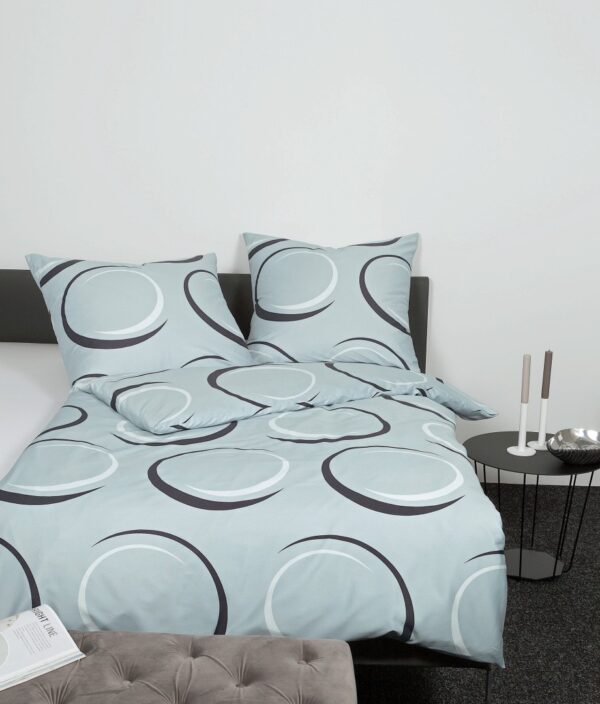 Janine J.D. Mako-Satin Bettwäsche 135x200 Kreise hellblau dampfsilber 87083-08 EAN:4065334079005