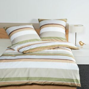 Janine J.D. Mako-Satin Bettwäsche 135x200 Streifen khaki oliv braun 87085-07 EAN:4065334079357