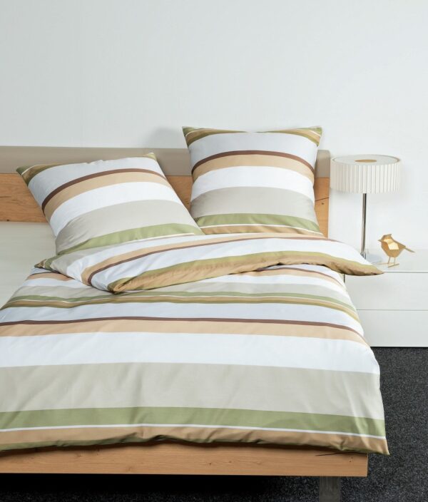 Janine J.D. Mako-Satin Bettwäsche 135x200 Streifen khaki oliv braun 87085-07 EAN:4065334079357