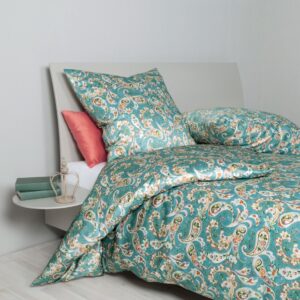 Janine Moments Mako-Satin Bettwäsche 135x200 Paisley rauchblau rost 98088-02 EAN:4065334079616