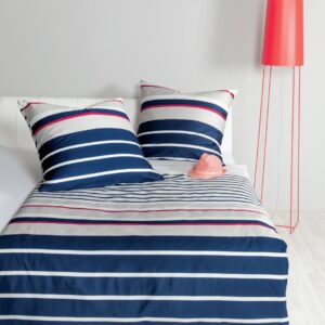 Janine Moments Mako-Satin Bettwäsche 155x220 Streifen blau marine rot 98091-07 EAN:4065334079906