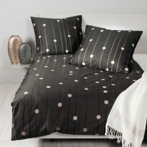 Janine J.D. Mako-Satin Bettwäsche 135x200 Punkte Streifen schwarz sand 87089-07 EAN:4065334091656