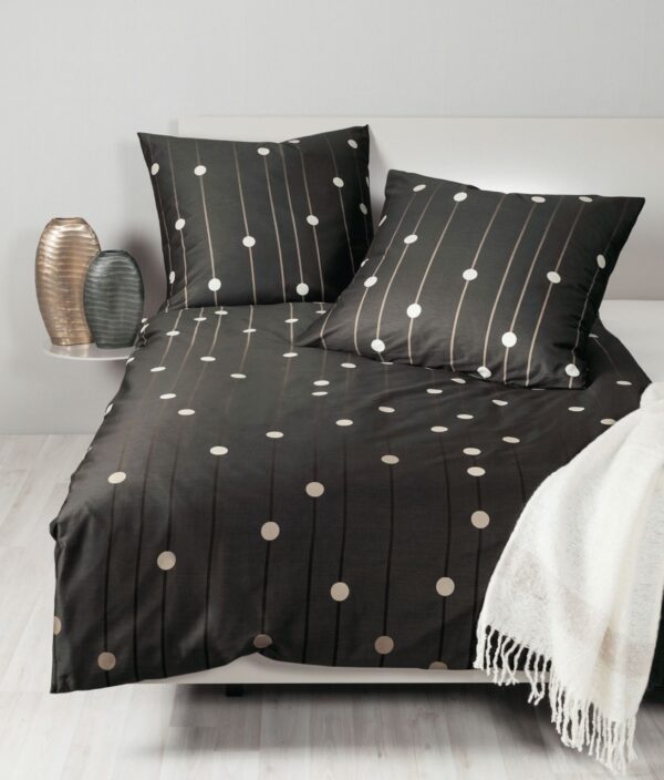 Janine J.D. Mako-Satin Bettwäsche 135x200 Punkte Streifen schwarz sand 87089-07 EAN:4065334091656