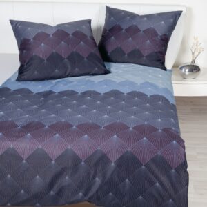 Janine Moments Mako-Satin Bettwäsche 135x200 Rauten Fächer blau lila 98096-5 EAN:4065334092172