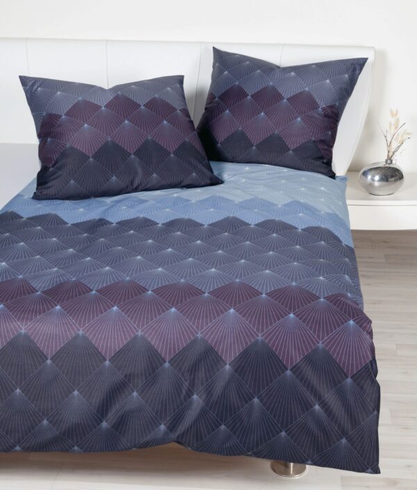 Janine Moments Mako-Satin Bettwäsche 135x200 Rauten Fächer blau lila 98096-5 EAN:4065334092172