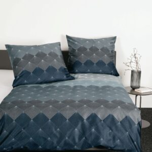 Janine Moments Mako-Satin Bettwäsche 135x200 Rauten Fächer silber grau 98096-8 EAN:4065334092196