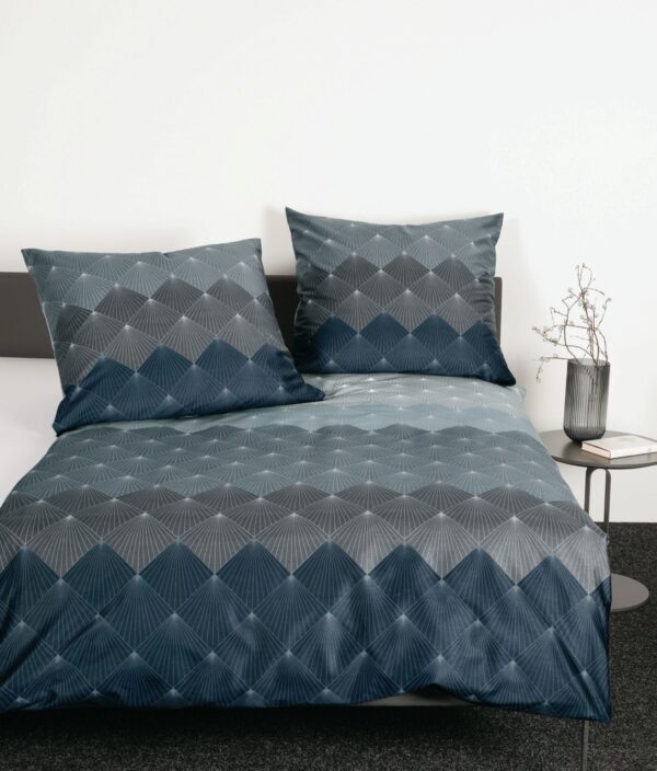 Janine Moments Mako-Satin Bettwäsche 135x200 Rauten Fächer silber grau 98096-8 EAN:4065334092196