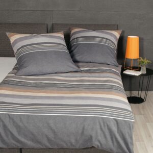 Janine Biber Bettwäsche Davos 135x200 Streifen grau silber beige 65140-08 EAN:4065334093384