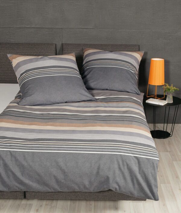 Janine Biber Bettwäsche Davos 135x200 Streifen grau silber beige 65140-08 EAN:4065334093384