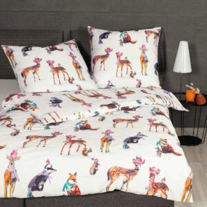 Janine Modern Art Mako-Satin Bettwäsche 135x200 Rehe Tiere Winter kalt 42115-09 EAN:4065334093612