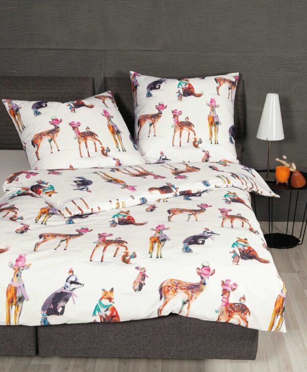 Janine Modern Art Mako-Satin Bettwäsche 135x200 Rehe Tiere Winter kalt 42115-09 EAN:4065334093612