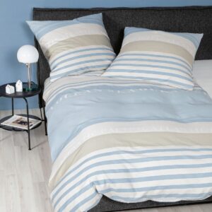 Janine Moments Mako-Satin Bettwäsche 135x200 Streifen hellblau natur 98102-02 EAN:4065334106664