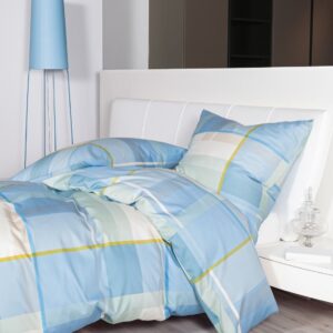 Janine Moments Mako-Satin Bettwäsche 135x200 Karo Streifen himmelblau 98106-02 EAN:4065334106947