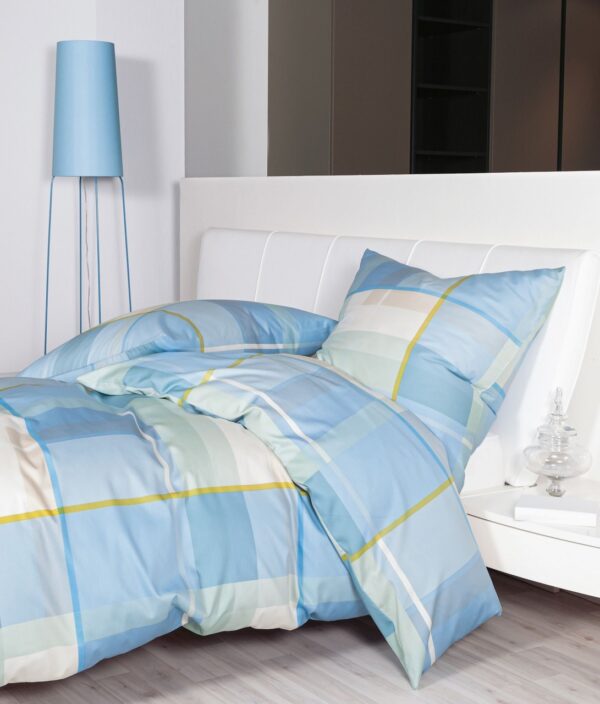 Janine Moments Mako-Satin Bettwäsche 135x200 Karo Streifen himmelblau 98106-02 EAN:4065334106947