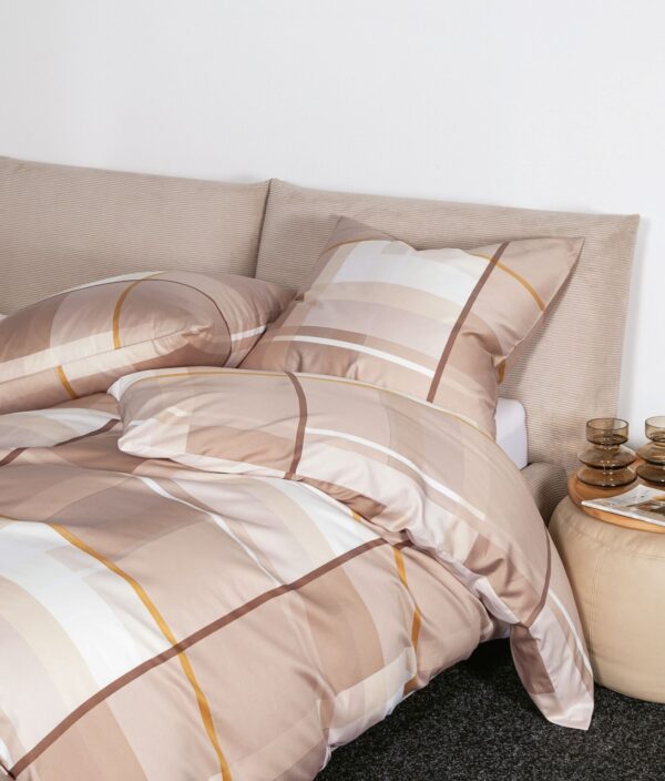 Janine Moments Mako-Satin Bettwäsche 240x220 Karo Streifen walnuss sand 98106-07 EAN:4065334107111