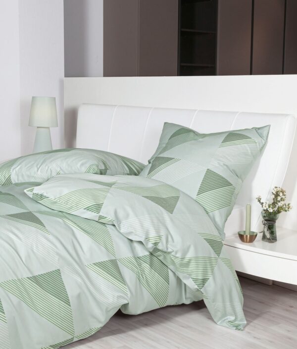 Janine J.D. Mako-Satin Bettwäsche 135x200 Rauten Dreieck lind grün weiß 87065-06 EAN:4065334107678