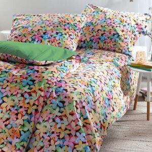 Sympathica Satin Bettwäsche Rainbow Flowers Blüten bunt Wende grün 155x220 cm EAN:4260557033722