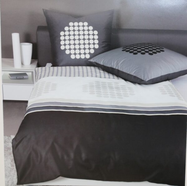 Janine Satin 1B-Bettwäsche 155x220 Kreise Streifen schwarz beige 87050-080 EAN: