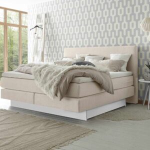 Hasena Boxspringbett Denver Pronto 140 x 200 cm Buche weiß deckend lackiert (10) Stoff Pepe beige (327) Base-Top EAN:7618756225955