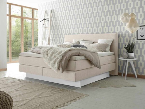 Hasena Boxspringbett Denver Pronto 140 x 200 cm Buche weiß deckend lackiert (10) Stoff Pepe beige (327) Base-Top EAN:7618756225955