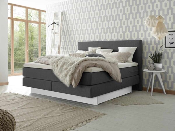 Hasena Boxspringbett Denver Pronto 140 x 200 cm Buche weiß deckend lackiert (10) Stoff Pepe Anthracit (328) Base-Top EAN:7618756225962