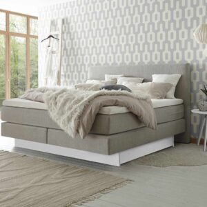 Hasena Boxspringbett Denver Pronto 140 x 200 cm Buche weiß deckend lackiert (10) Stoff Pepe grey (335) Base-Top EAN:7618756226105