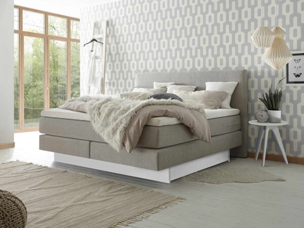 Hasena Boxspringbett Denver Pronto 140 x 200 cm Buche weiß deckend lackiert (10) Stoff Pepe grey (335) Base-Top EAN:7618756226105