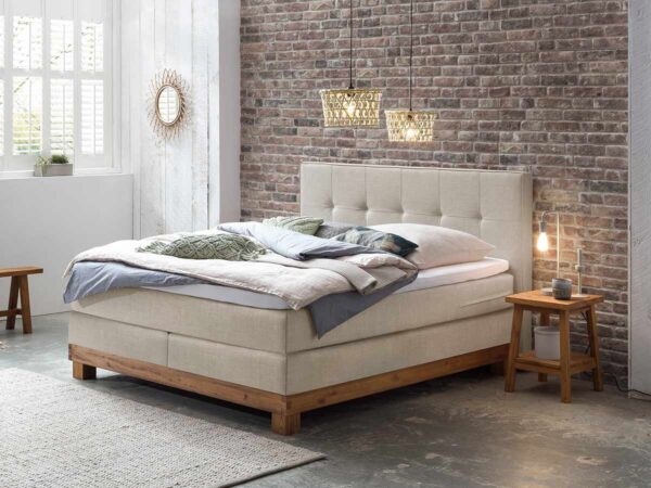 Hasena Boxspringbett Finca Pronto Stoff Pepe beige (327) Wildeiche natur gebürstet