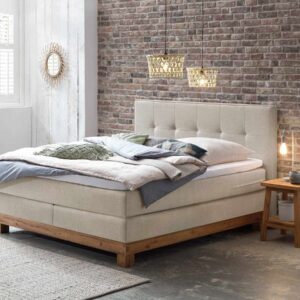 Hasena Boxspringbett Finca Pronto Stoff Pepe beige (327) Wildeiche natur gebürstet