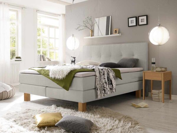 Hasena Boxspringbett Lodge Pronto Stoff Pepe grey (335) Eiche bianco