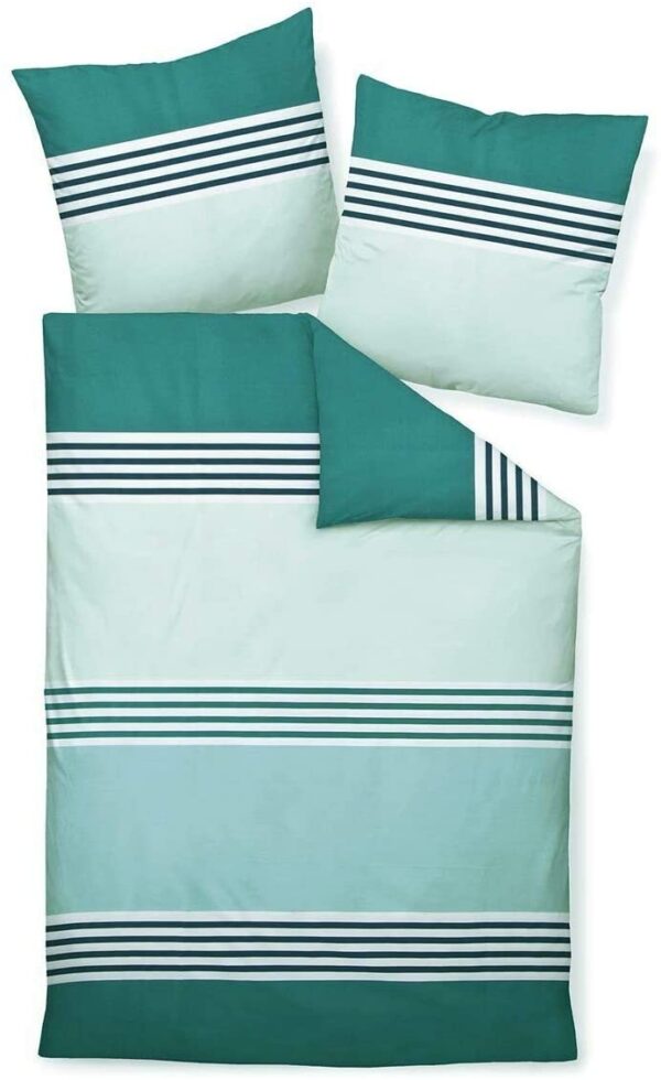 Janine Satin 1B-Bettwäsche 155x220 Streifen mint petrol blau 87063-06 EAN: