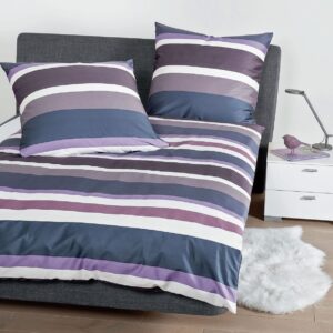 Janine Satin 1B-Bettwäsche 135x200 Streifen blau grau lila 87069-05 EAN: