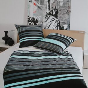 Janine Satin 1B-Bettwäsche 155x220 Streifen schwarz mint 99121-08 EAN: