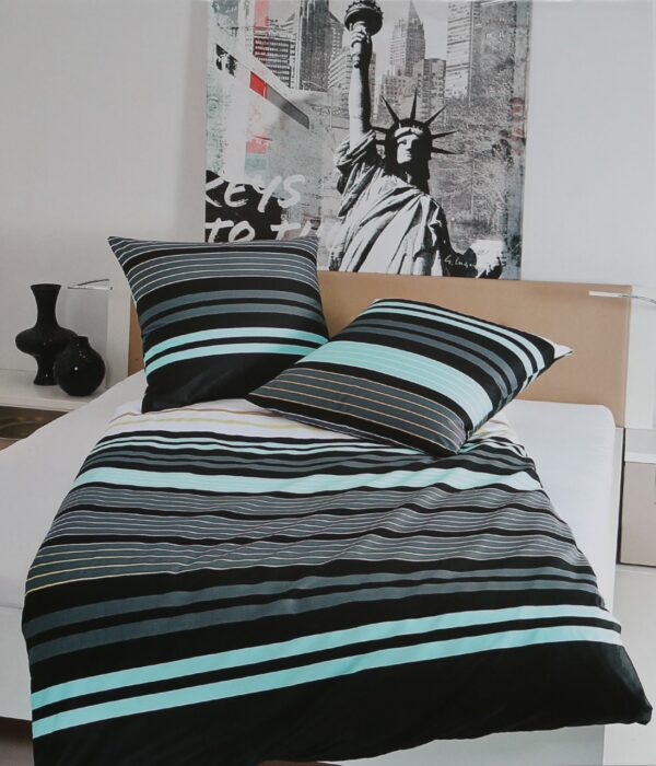 Janine Satin 1B-Bettwäsche 155x220 Streifen schwarz mint 99121-08 EAN: