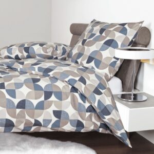 Janine Biber 1B-Bettwäsche 135x200 Davos 65121-02 geometrisch blau taupe grau EAN: