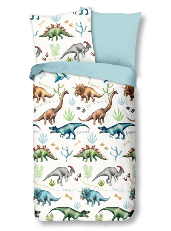 Good Morning Kids Flanell Bettwäsche 135x200 Dino Dinosaurier weiß blau 6673 EAN:8717285162713