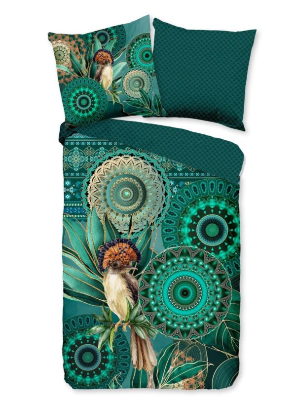 hip Satin Bettwäsche 135x200 Damali Mandala Vogel Wende grün petrol 30481 EAN:8717285211794