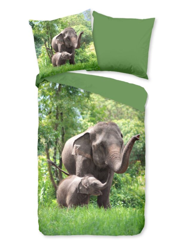 Good Morning Kinder Bettwäsche 135x200 Elephants Elefanten Wende grün 30754 EAN:8717285221762